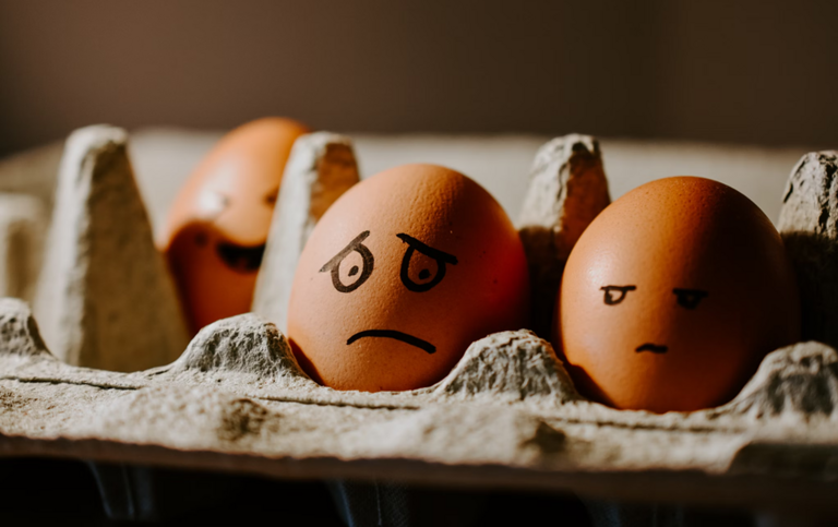 Eggs in a box, with feelings
